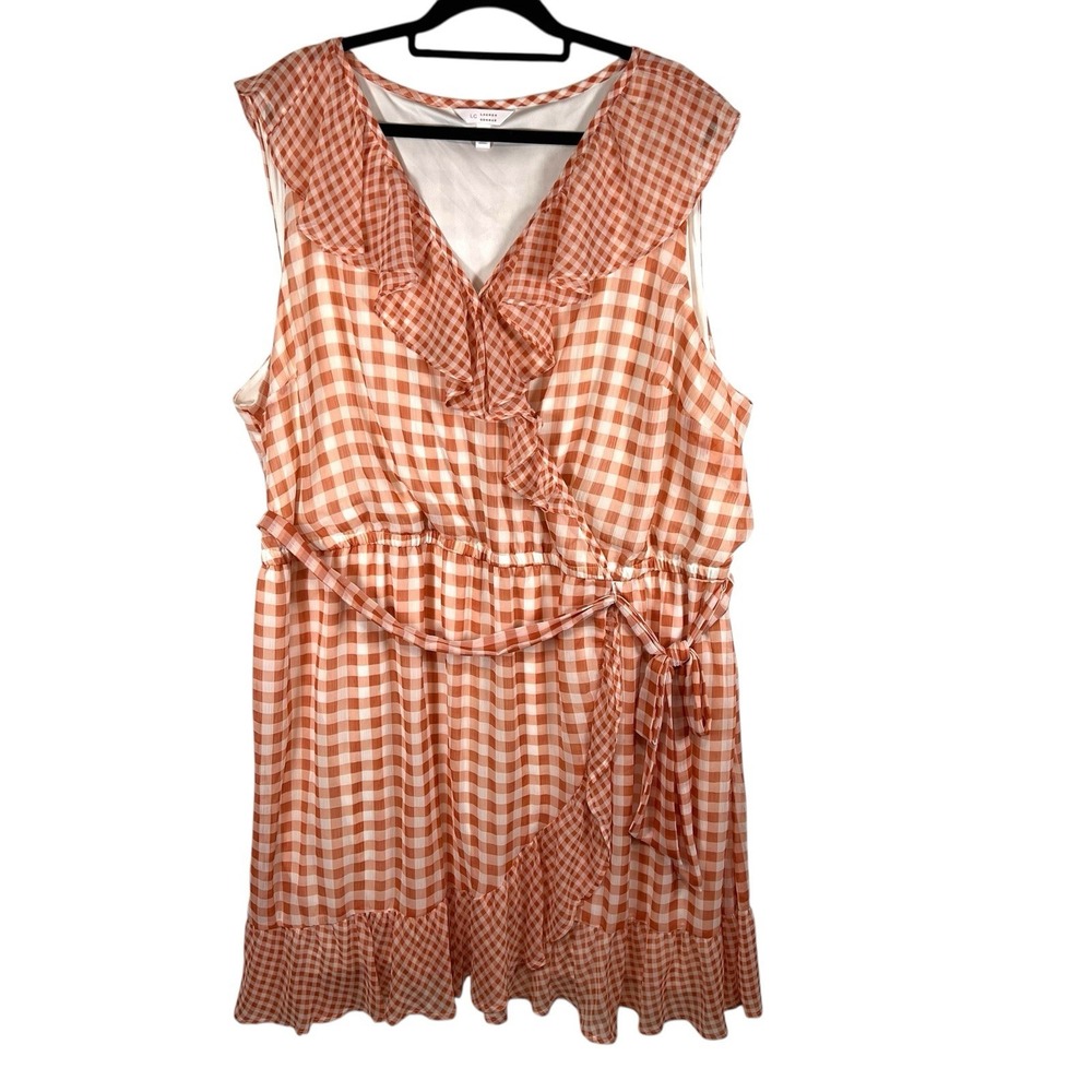 LC Lauren Conrad Fit&flare Dress Orange White Gingham Checkered‎ Ruffle Plus 4X